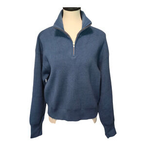 Stitches & Stripes Womens Quarter Zip Pullover Sweater XL Blue Collared Preppy